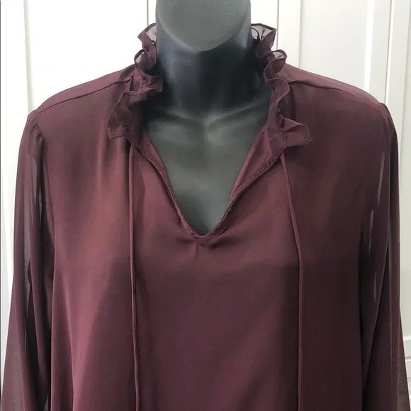 Women's Ruffle-Neck Long Sleeve Blouse – Women’s M – Rich Burgundy - Picture 3 of 13